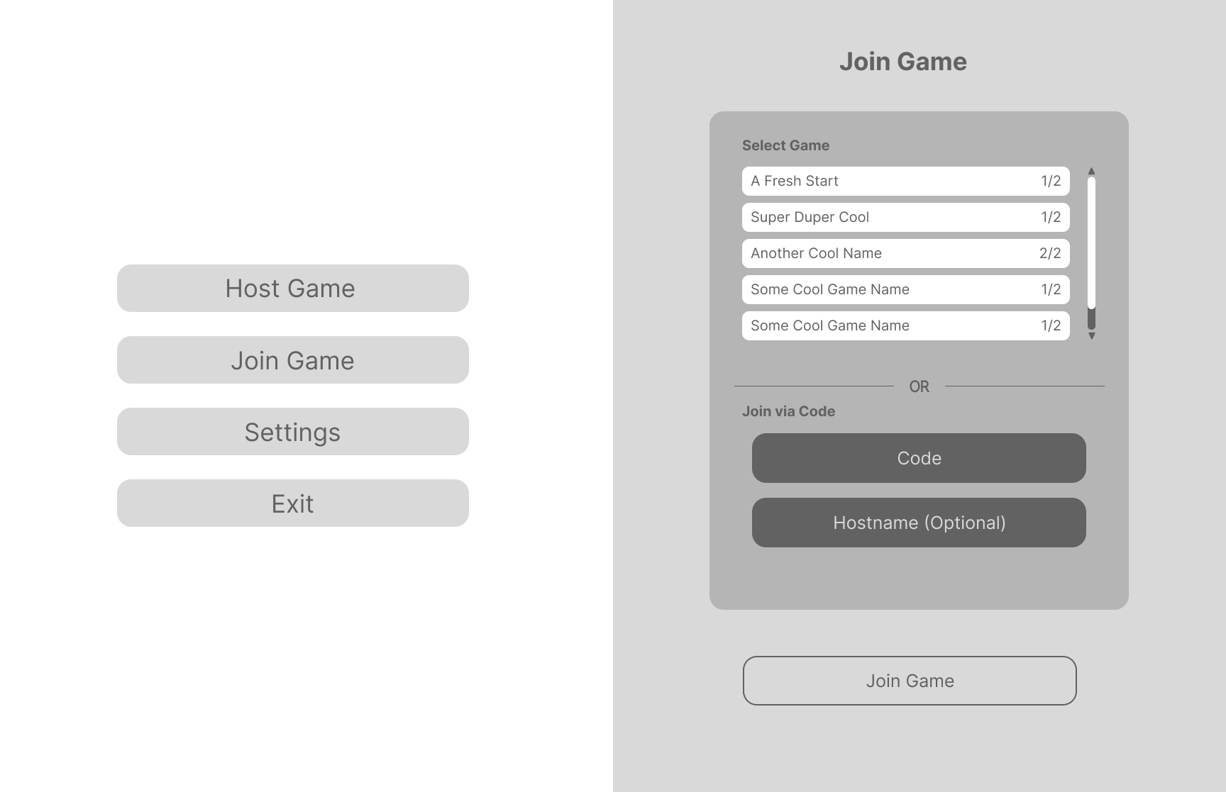 Startup Screen + Join Game
